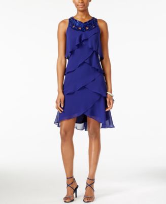 SL Fashions Sequined Ruffled Sleeveless Dress - Dresses - Women - Macy's