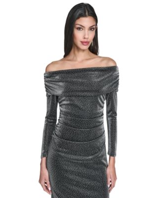Women's Glitter Knit Off-The-Shoulder Dress