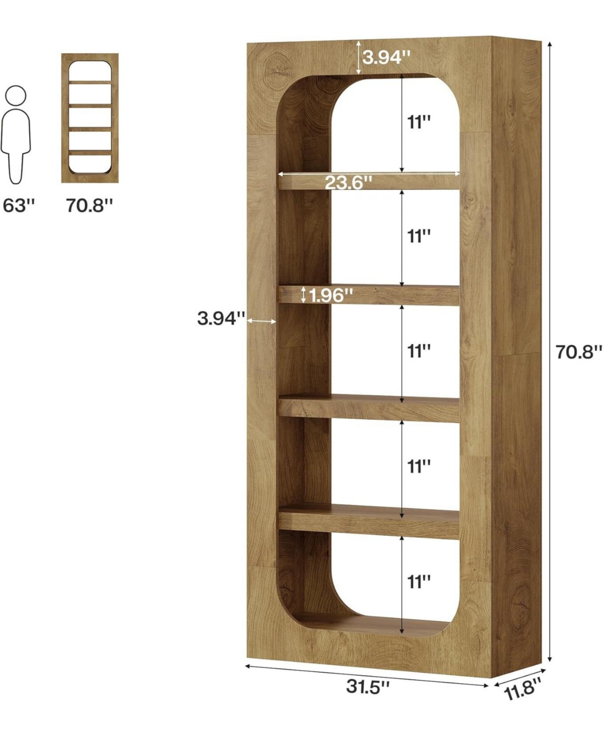 Tribesigns 5-Tier Tall Kitchen Pantry, 70.8-inch Farmhouse Wooden Bookcase with Storage