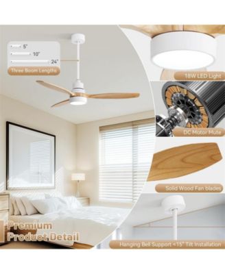 52-inch Simple and Grand Style White 3-Blade Ceiling Fan with Remote Control and Light Source