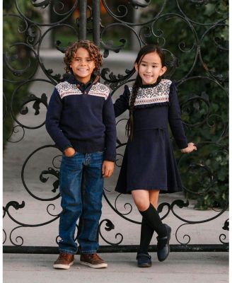 Toddler Girls Organic Ruffle Collar Fair Isle Yoke Sweater Dress