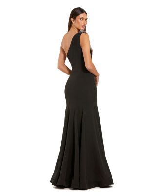 Women's Crepe One Shoulder Mermaid Gown With Beading