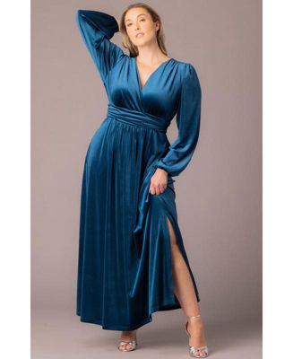 Plus Size Vivienne Long Sleeve Velvet Evening Gown with Pockets
