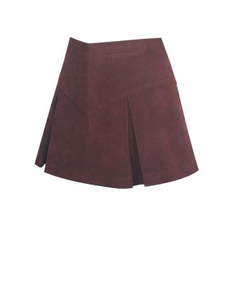 Women's Faryn Mahogany Faux Suede Pleated A-Line Mini Skirt