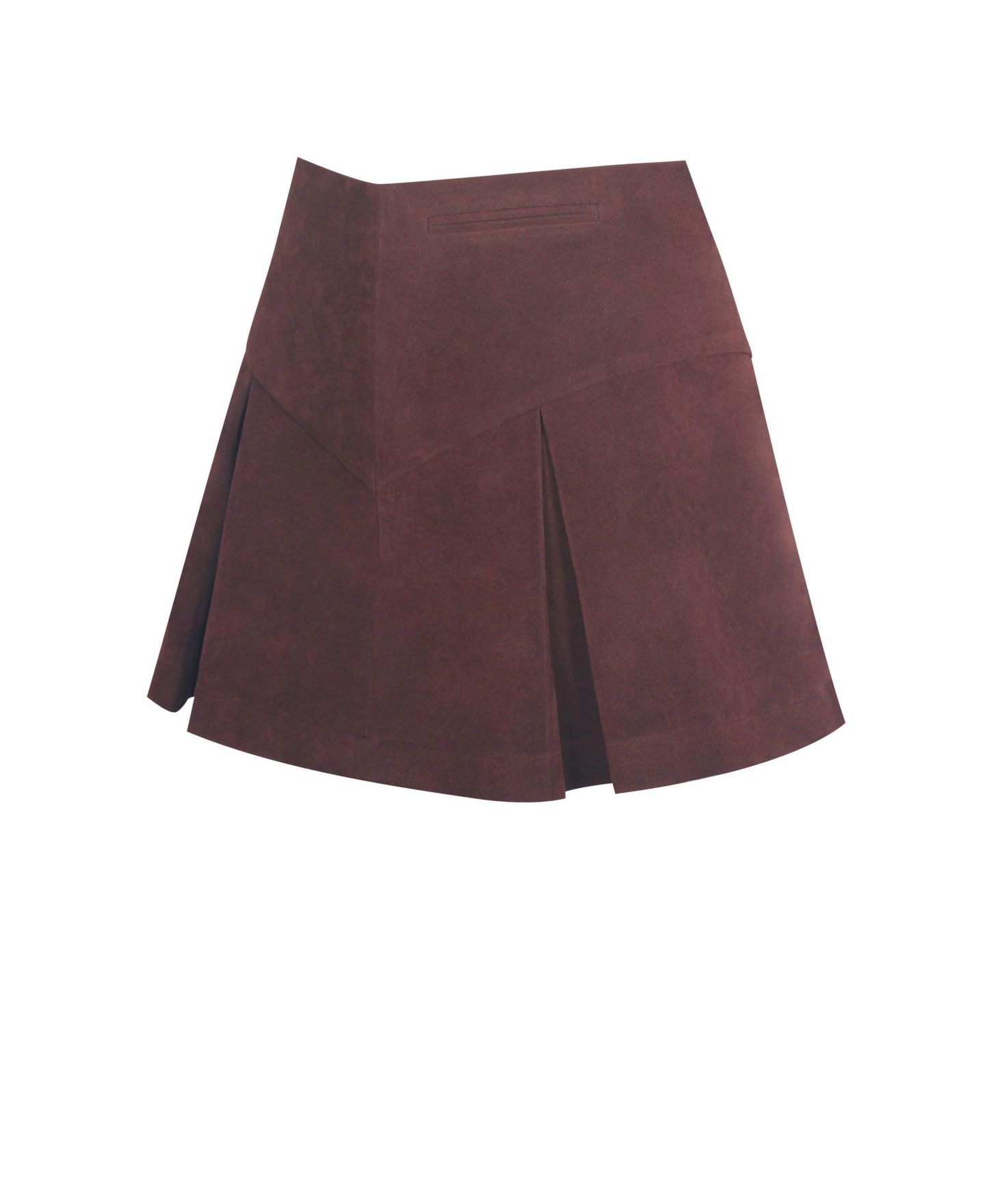 Женская юбка Miss Circle Faryn Mahogany Faux Suede Pleated A-Line Mini, цвет: Красное дерево — фото 9