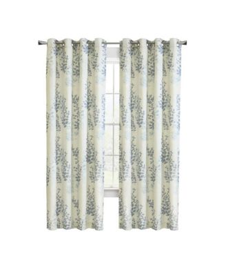 Lana Light Filtering Grommet Curtain Panel Two Tone Leaf Branches Bouquet Faux Linen Fabric Designed 50" x 95" Blue