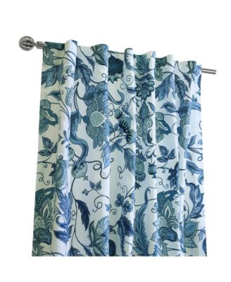 Jacobean Garden Jacobean Print Design Light Filtering Dual Header Curtain Panel 52" x 63" Blue