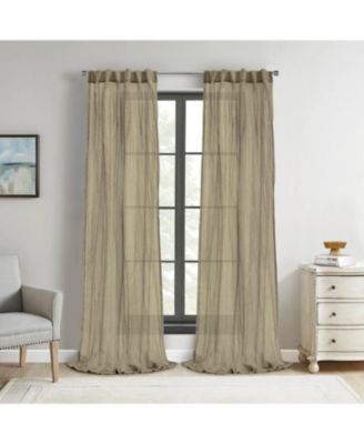 100% Polyester Paloma Sheer Broomstick Crushed Solid Dual Header Curtain Panel 52" x 108" Khaki