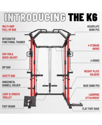 Power Cage with Cable Crossover & Lat Pulldown System, 1500LB Home Gym Rack (Red)