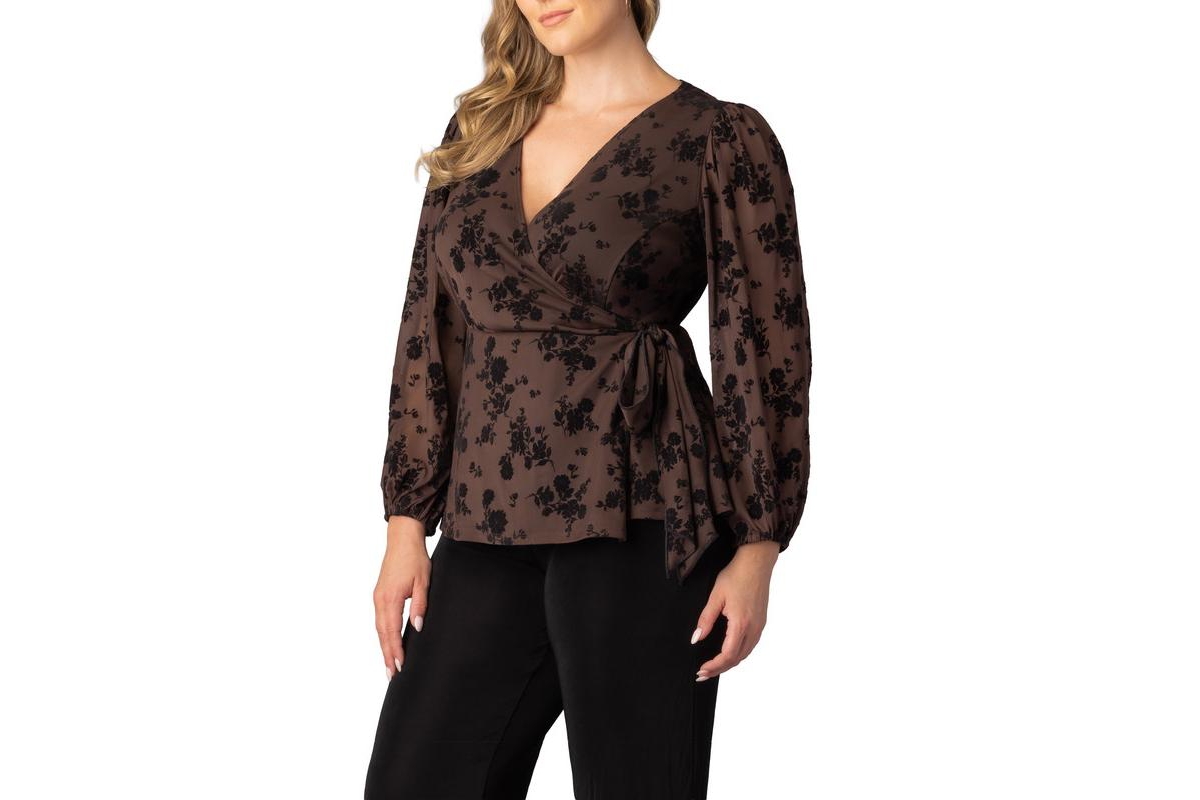 Kiyonna Plus Alissa Long Sleeve Mesh Wrap Top