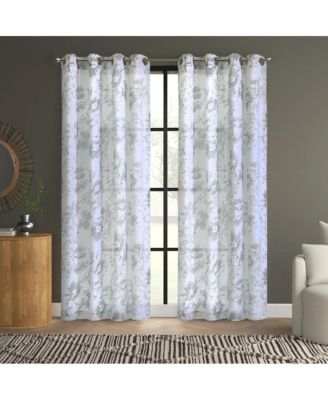 Kyoto Floral Print Soothing Tones Light Filtering Grommet Curtain Panel for Bedroom 52" x 108" White
