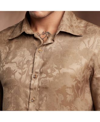 Men's Peanut Brown Flora-Textured Shirt