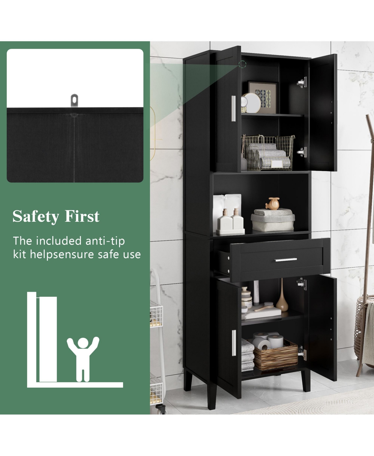 Airsurfer70.9 Inch Tall Freestanding Bathroom Cabinet with Adjustable Shelves and Open Storage for Bathroom Living Room and Laundry
