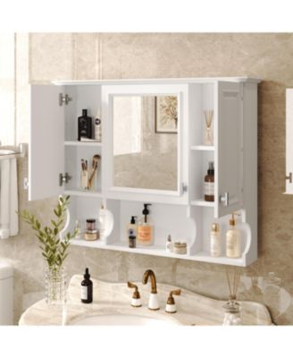 35 x 28 Wall Mounted Bathroom Medicine Cabinet Modern Bathroom Wall Cabinet with Mirror and Open Shelves Mirror Cabinet for Bathroom Storage