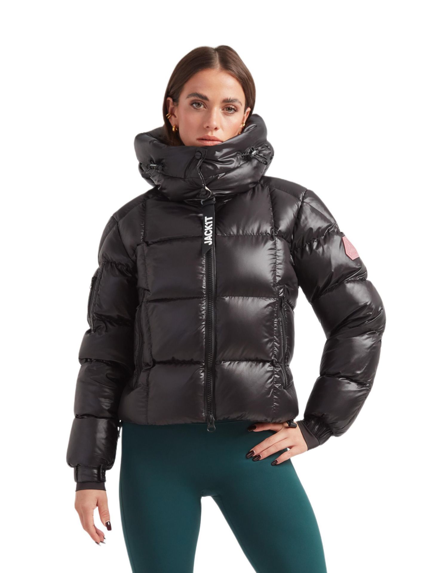 Женская куртка JACK1T EZ Boxed Hooded Cropped Puffer, цвет: Чёрный / Серо-бежевый — фото 1