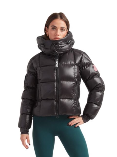 Женская куртка JACK1T EZ Boxed Hooded Cropped Puffer, цвет: Чёрный / Серо-бежевый