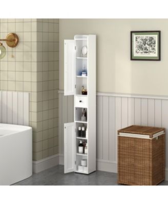 67.51 Inch Tall Bathroom Storage Cabinet with Adjustable Shelves Freestanding Cabinet with Anti-Tip Open Compartments for Small Spaces White