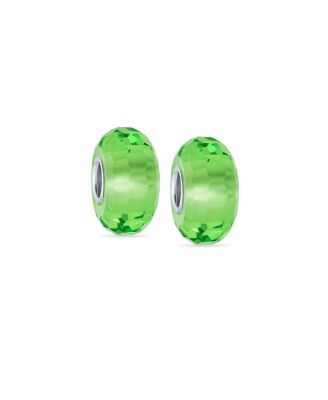Set of 2 Faceted Glass Charm Bead with Sterling Silver Core
