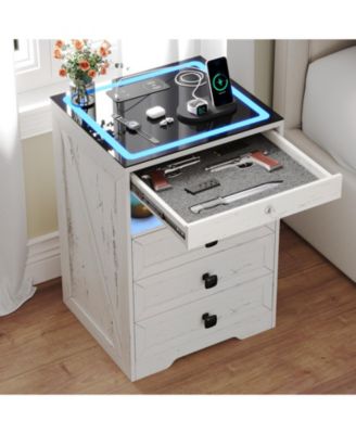 Smart LED Nightstand  Wood  3-Color Lights  Drawers & Charging Station