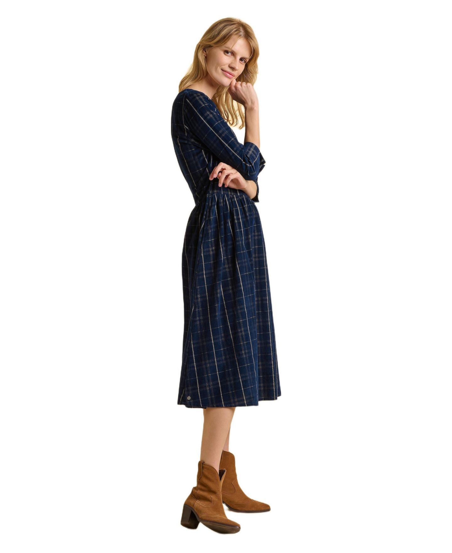 Женское платье Brakeburn Lilliput 3/4 Sleeve Boat Neck Midi, цвет: Синий — фото 2