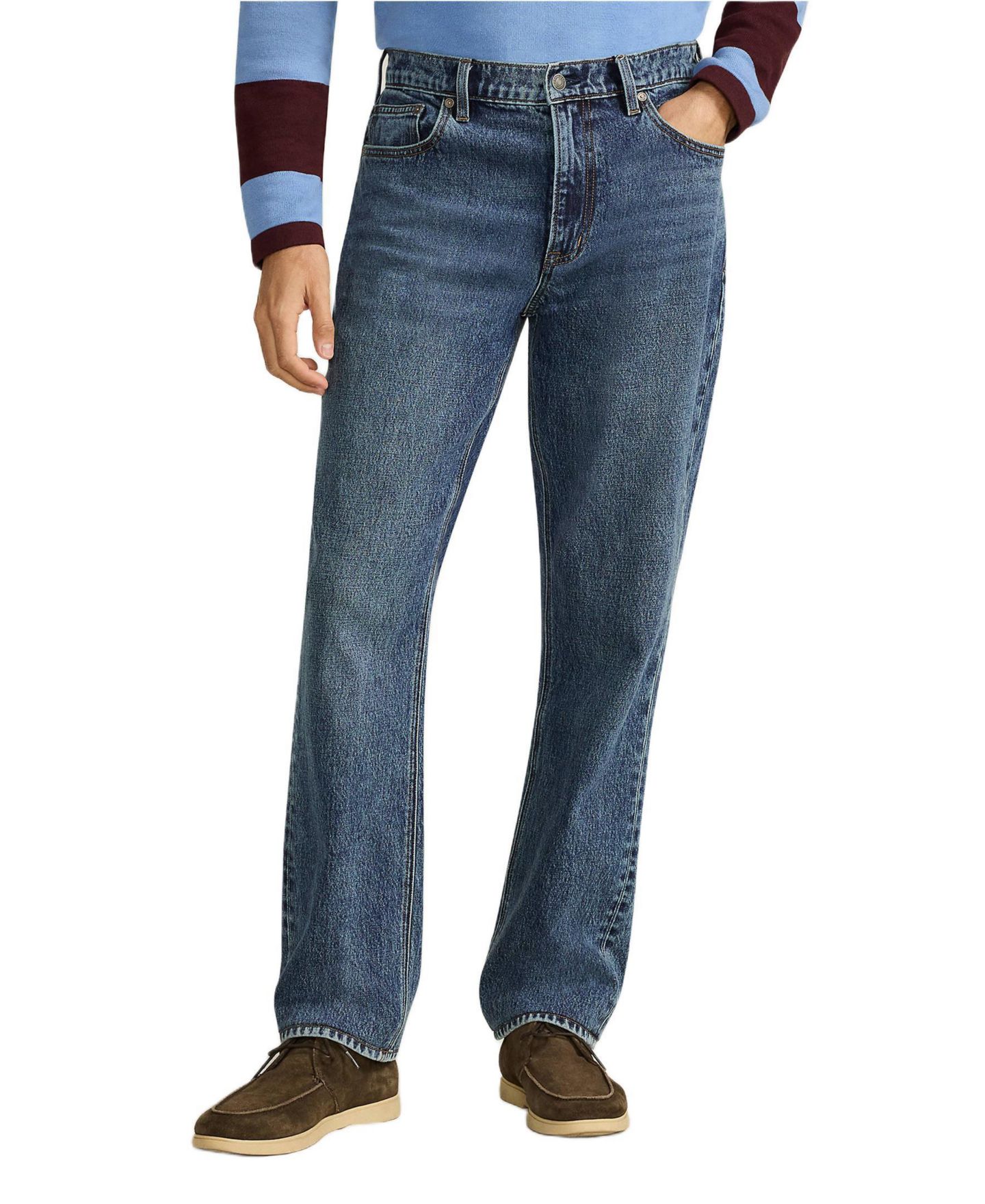 Мужские джинсы Lands' End Stretch Athletic Fit Jean, цвет: Средний варёный — фото 1