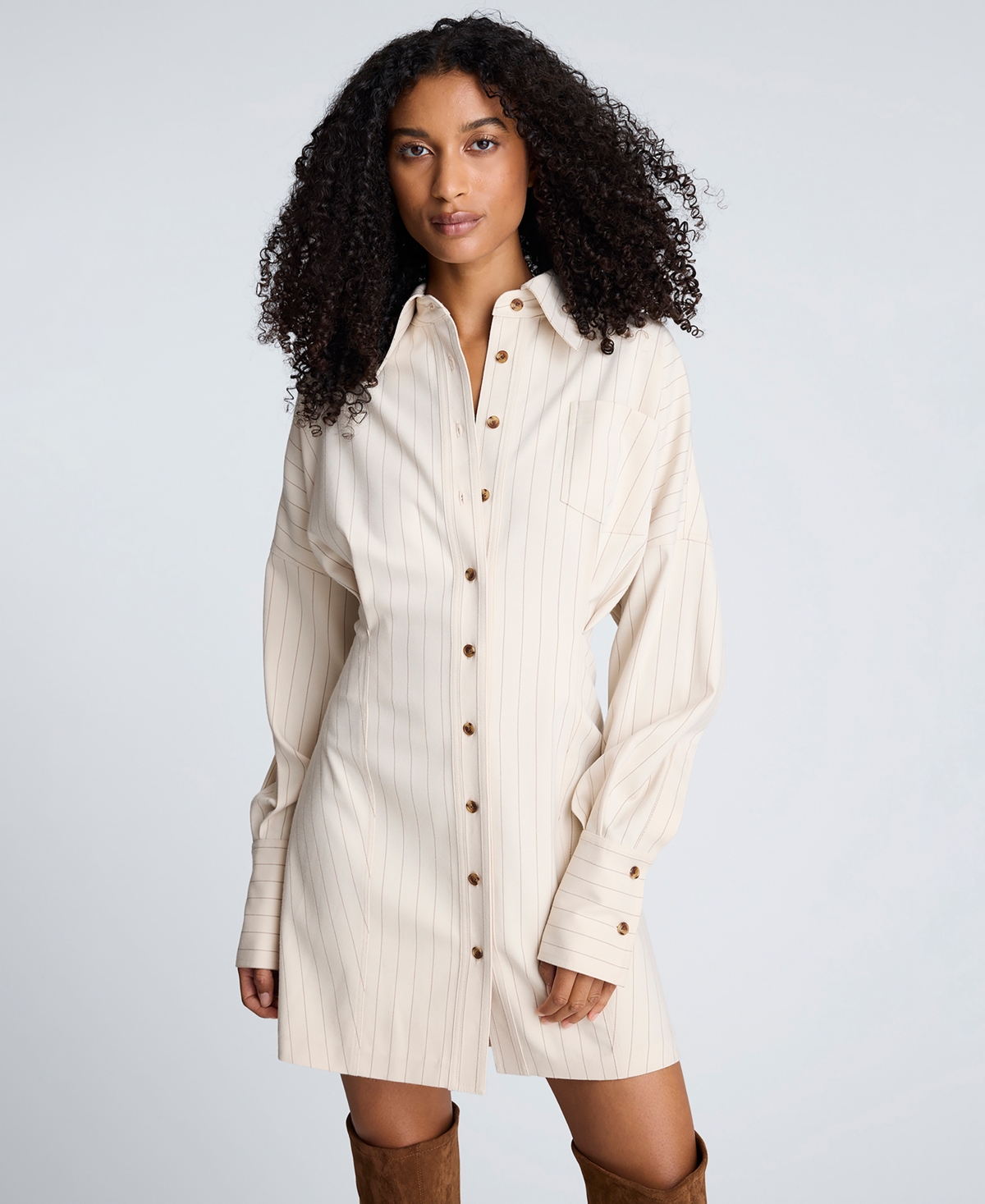 Kenneth Cole Women's Long-Sleeve Striped Shirt Dress