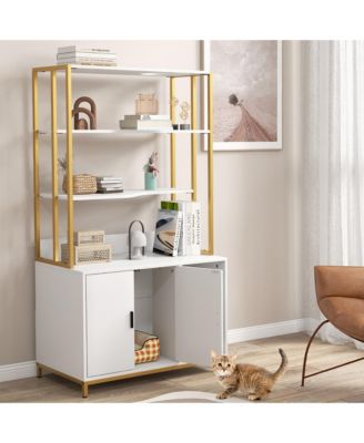 61'' Cat Litter Box Enclosure w/ Storage 3-tier Shelves Side Entrance