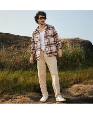 Men's Saltbox Beige & Pecan Brown Tartan Utility Shacket