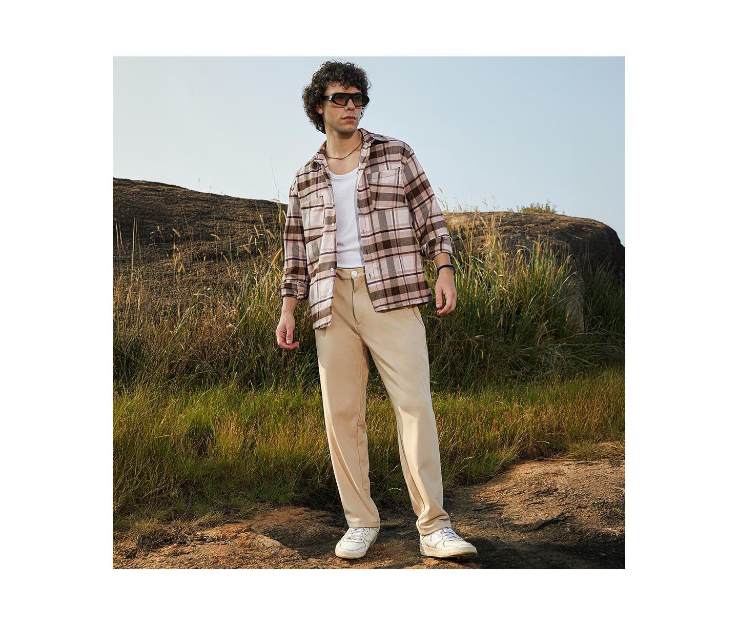 Мужские куртки Cahoot Campus Sutra Saltbox Beige & Pecan Brown Tartan Utility Shacket, цвет: Коричневый — фото 3