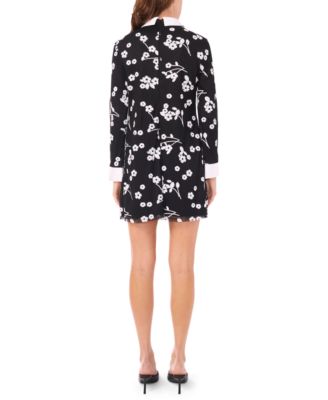 Women's Sequin Long-Sleeve Detail Floral Printed Mini Dress