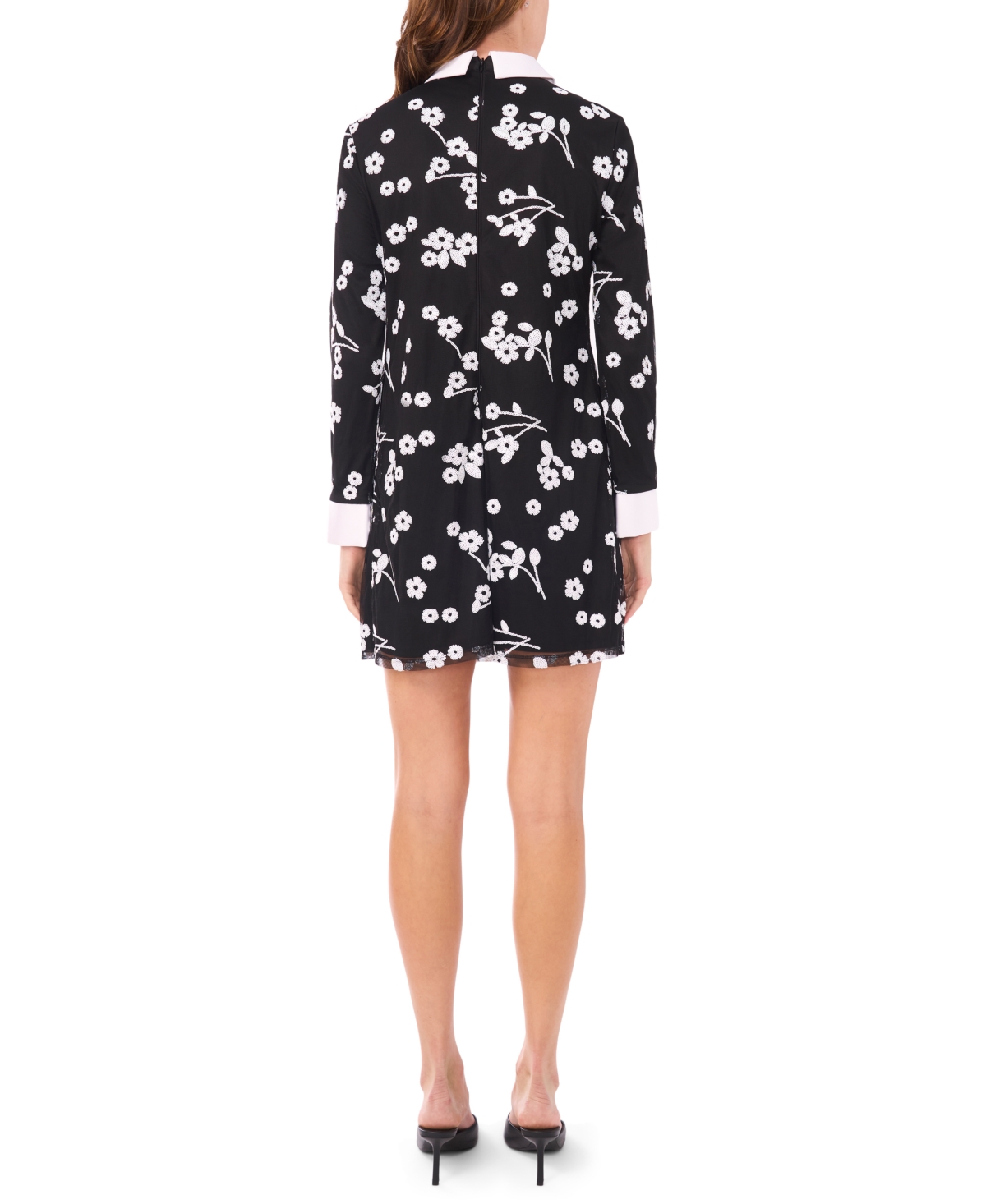 Cece Women's Sequin Long-sleeve Detail Floral Printed Mini Dress In Black