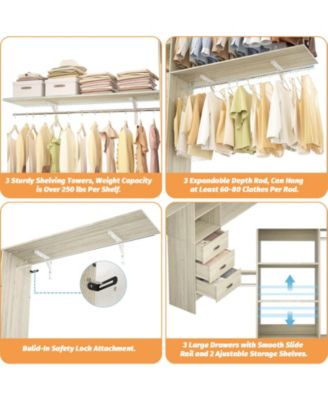 120&#39;&#39; Heavy Duty Closet Organizer System with 3 Wooden Drawers, 10FT Walk-in Closet Organizer with 3 Shelving Towers