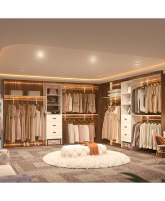 120'' Heavy Duty Closet Organizer System with 3 Wooden Drawers, 10FT Walk-in Closet Organizer with 3 Shelving Towers