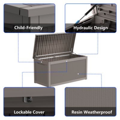 260 gal Patio Waterproof Resin Deck Box Lockable Outdoor Storage Garden Tools