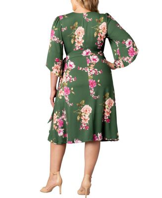 Plus Size Gemini Wrap Dress with Contrast Lined Sleeves