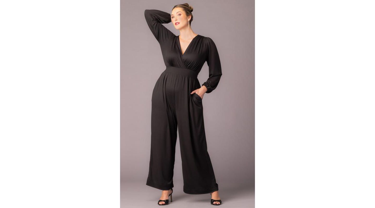 Женский комбинезон Kiyonna Plus Size Brigitte Long Sleeve Wide Leg Jumpsuit, цвет: Чёрный — фото 6