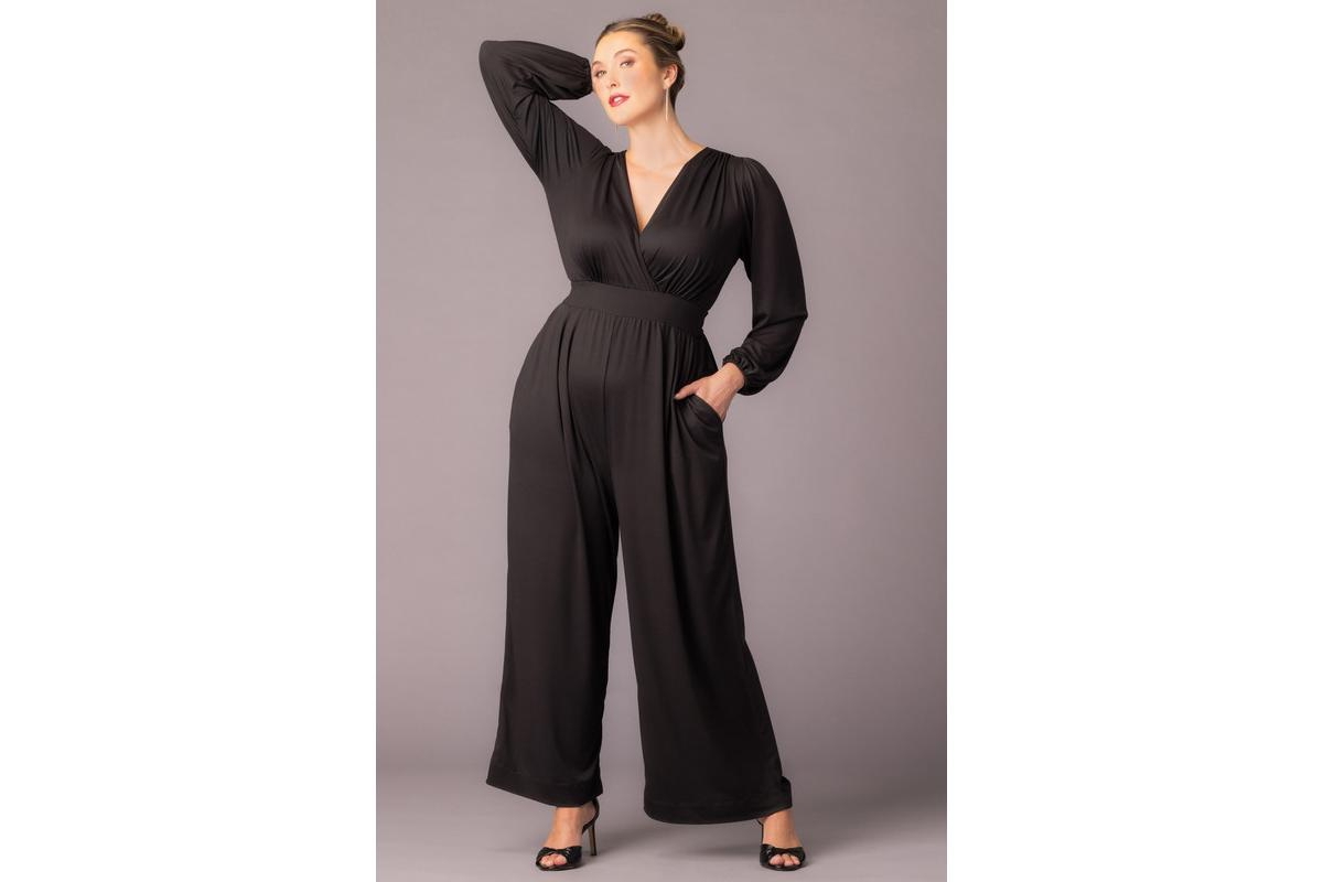 Kiyonna Plus Brigitte Long Sleeve Wide Leg Jumpsuit