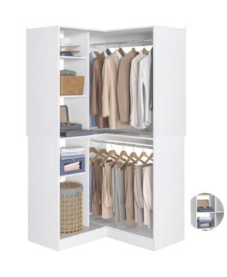 Freestanding Corner Closet System with 8 Shelves and 2 Hanging Rods, 36-Inch Closet Organizer for Bedroom