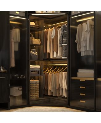 Freestanding Corner Closet System with 8 Shelves and 2 Hanging Rods, 36-Inch Closet Organizer for Bedroom