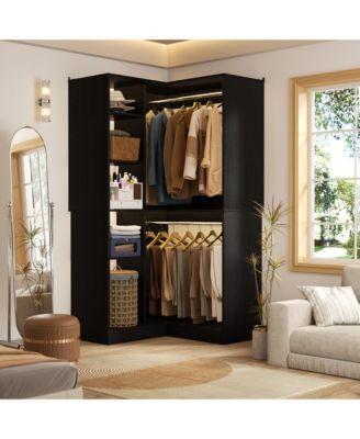 Freestanding Corner Closet System with 8 Shelves and 2 Hanging Rods, 36-Inch Closet Organizer for Bedroom