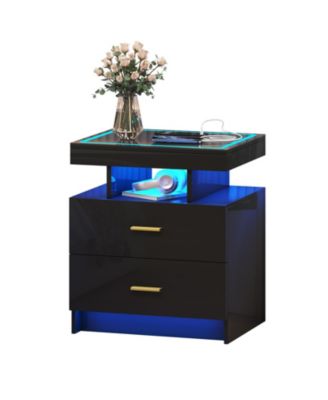1 PC Wood Smart LED Nightstand with Charging, Auto Sensor & 2 Drawers -  Nightstand