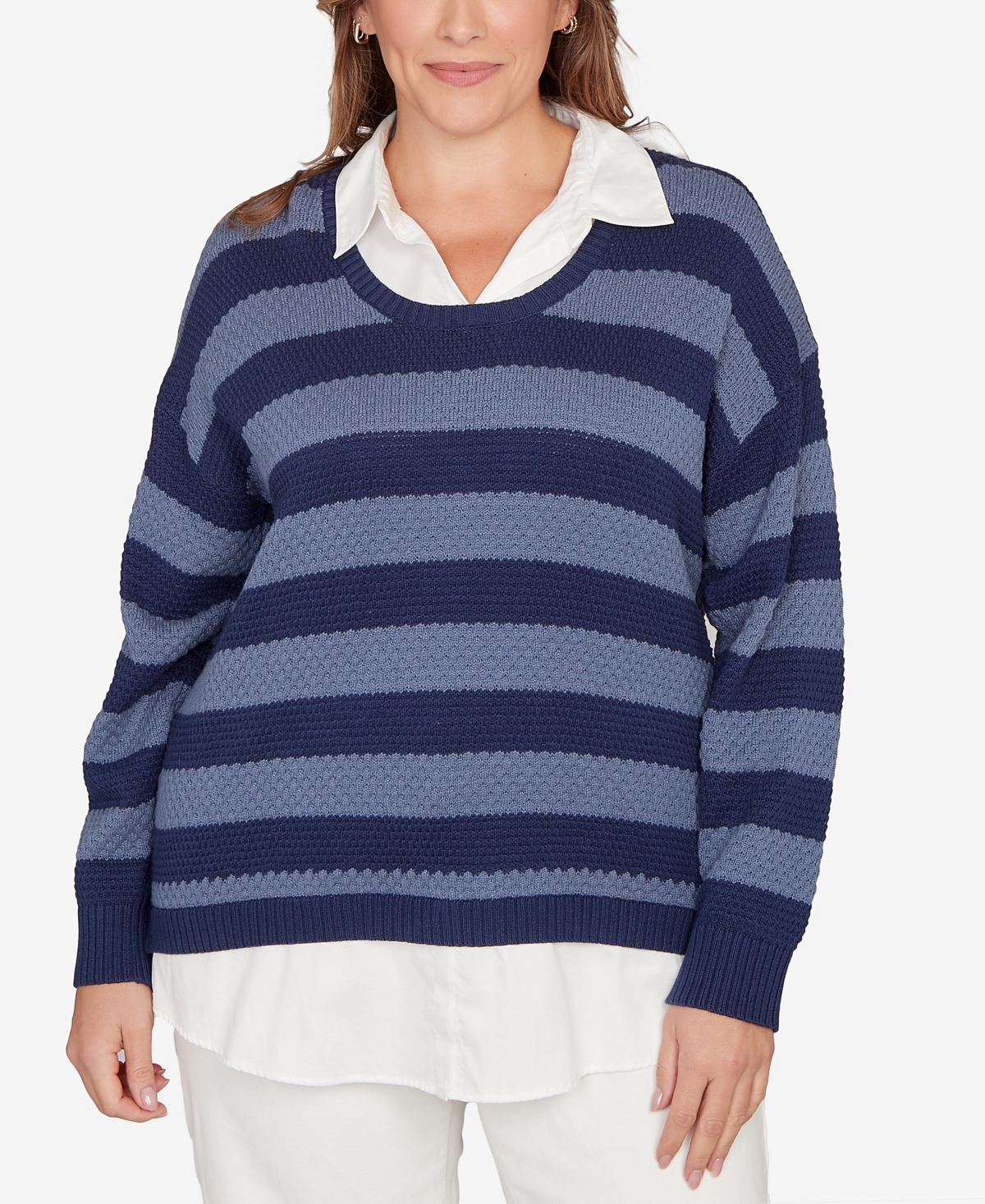 Hearts Of Palm Plus Size Bi-color Stripe Two-fer Sweater