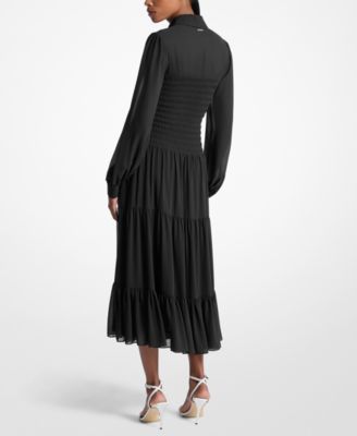 Women's Smocked Button-Down Shirt Dress