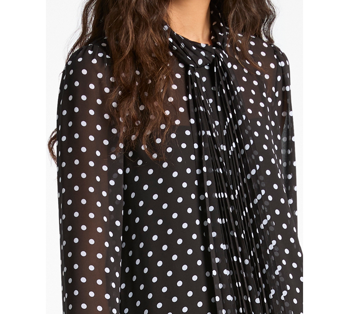 Michael Kors Michael  Women's Dotted Pleated Bow Dress In Multi