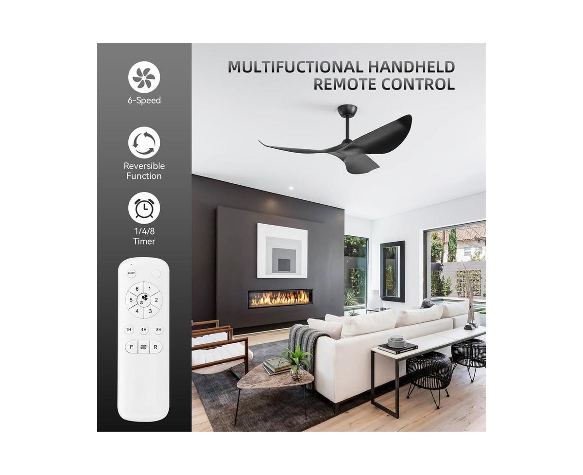 38-inch Modern 3-Blade without Light Ceiling Fan with Six Speed Remote Control and Timing Function for Indoor