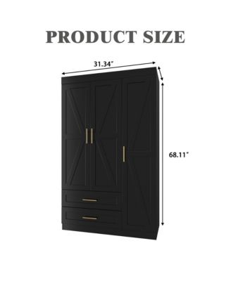  Freestanding   Wood   Hanging Rod & Shelves Bedroom Armoire