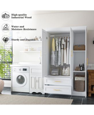  Freestanding   Wood   Hanging Rod & Shelves Bedroom Armoire