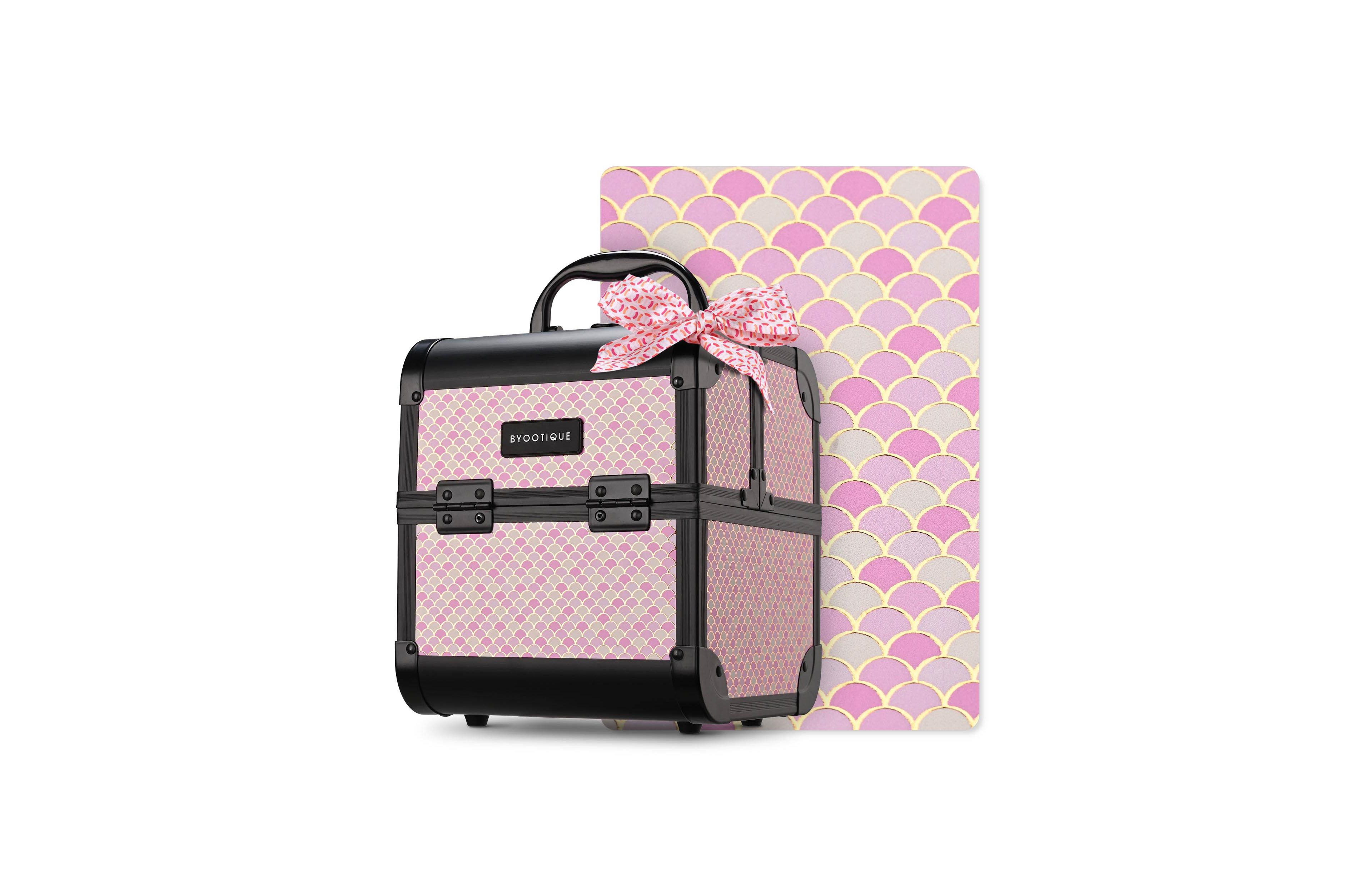 Byootique Makeup Train Case with Mirror Travel Case for Barber Art Deco Bloom