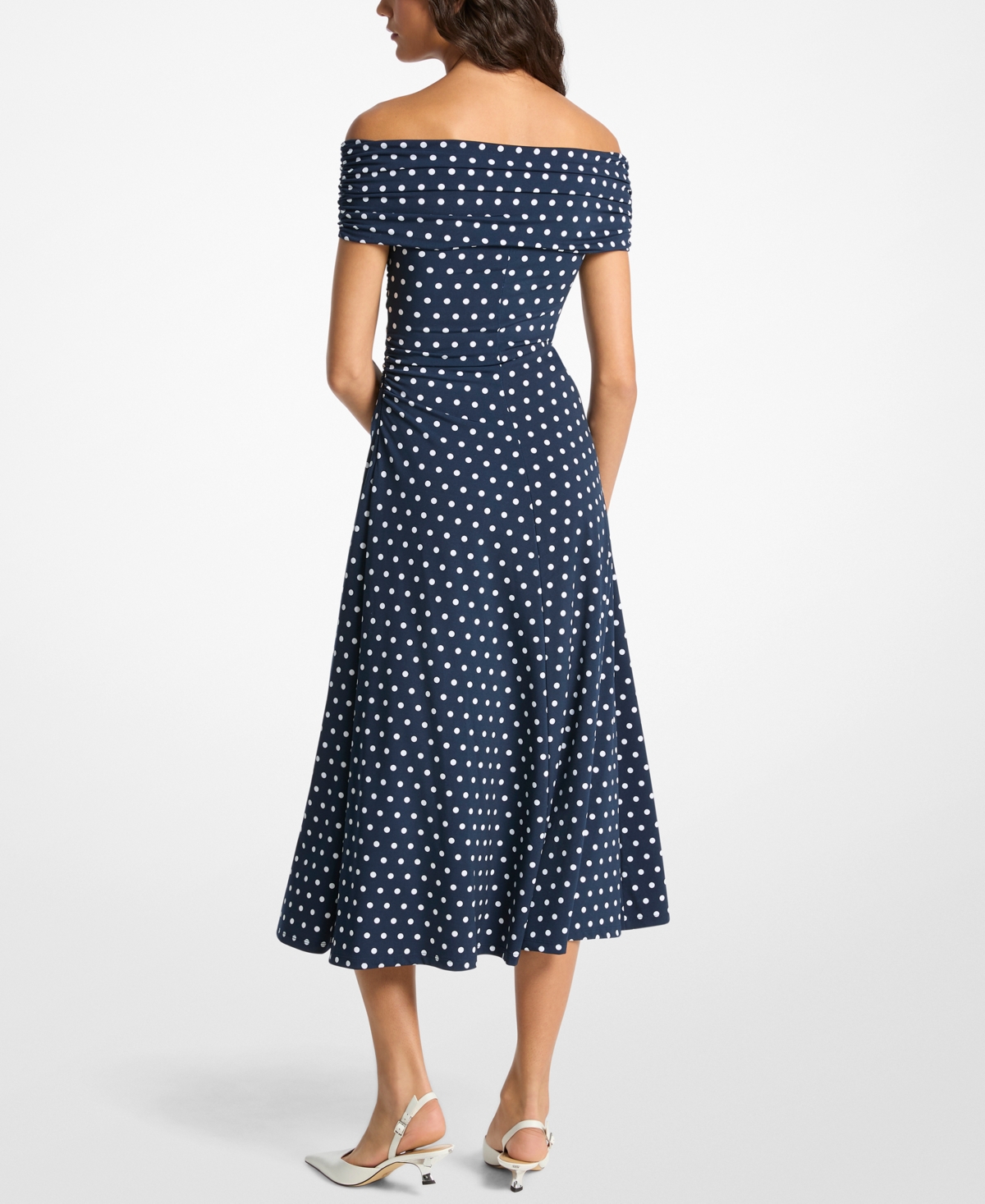 Michael Kors Polka Dot Stretch Matte-jersey Dress In Blue