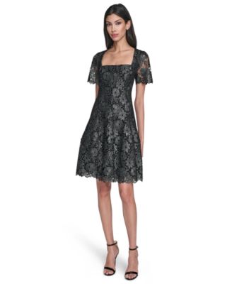Eliza J - Petite Square Neck Lace Fit and Flare Dress